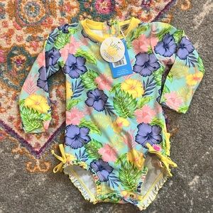 Floral Long Sleeve Baby Swimsuit button snaps and zipper